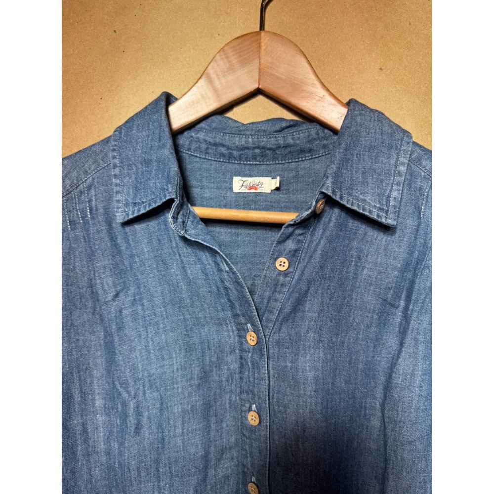 Faherty Indigo Blue Tencel Linen Blend Button Front Shift Dress Small - Picture 10 of 12